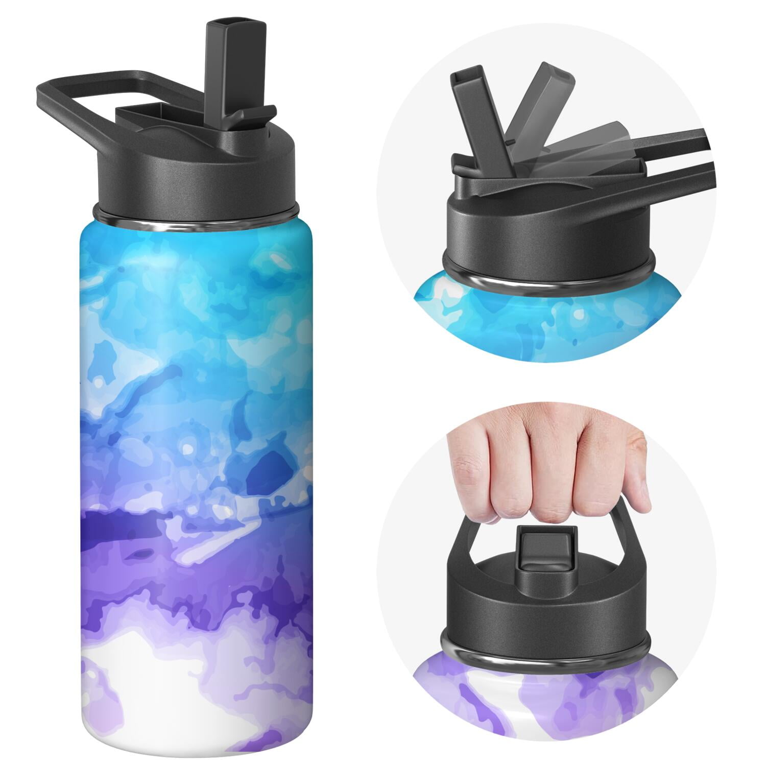 18oz Insulated Water Bottle with Straw & Cleaning Brush, Wide Mouth Stainless Steel Flask, Watercolor Splatter Painting Print