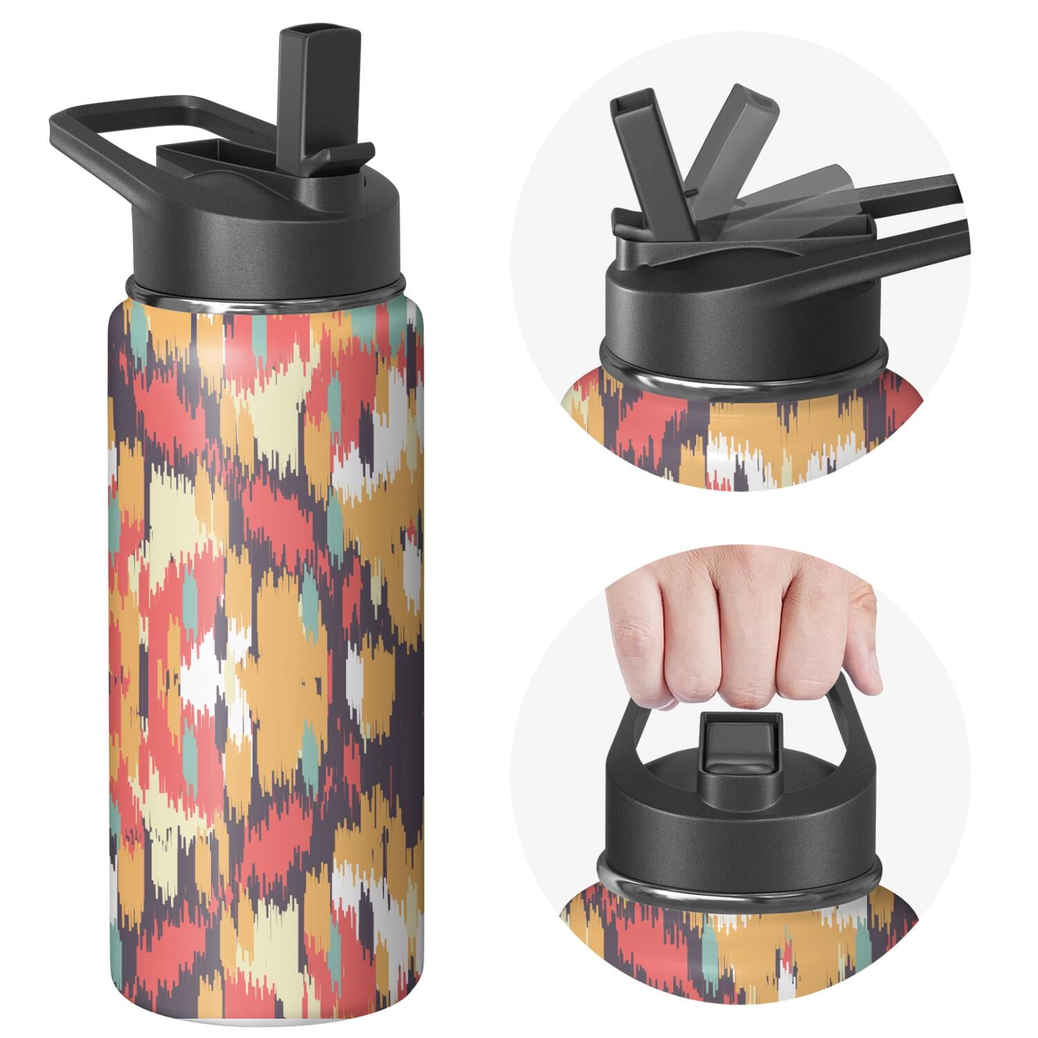 18oz Insulated Water Bottle with Straw & Cleaning Brush, Wide Mouth Stainless Steel Flask, Watercolor Splatter Painting Print