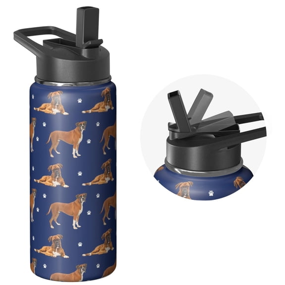 18oz Leakproof Insulated Stainless Steel Sports Dog Water Bottle with Handle Lids - Wide Mouth Jug, Double Wall, Keeps Cold 24Hrs Hot 12Hrs, Gym Flask for Dog Fans
