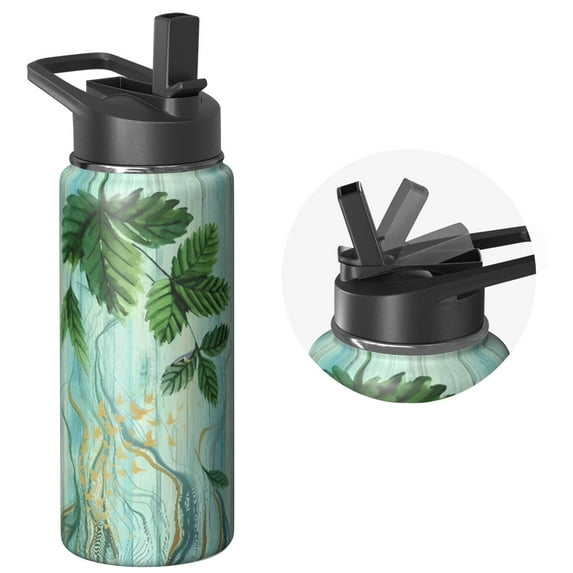 18oz Plants Themed Water Bottle with Straw, Triple Insulated Stainless Steel Metal Bottle, Leak Proof Lids for Travel, Sports, Gym Suitable for Men Women