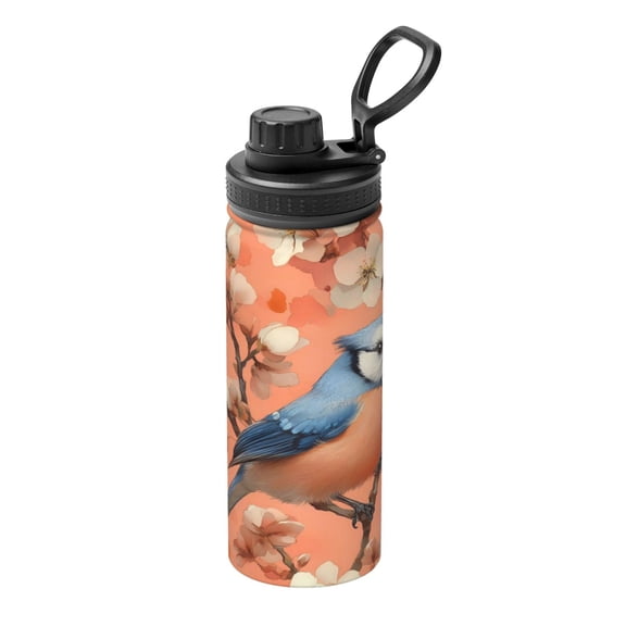 18oz Sports Insulated Kettle Double Wall Vacuum Insulated Water Bottle With Leak Proof Flip Lid For Gym Outdoor Commuting Camping The Birds Are Perched On The Flower Branches