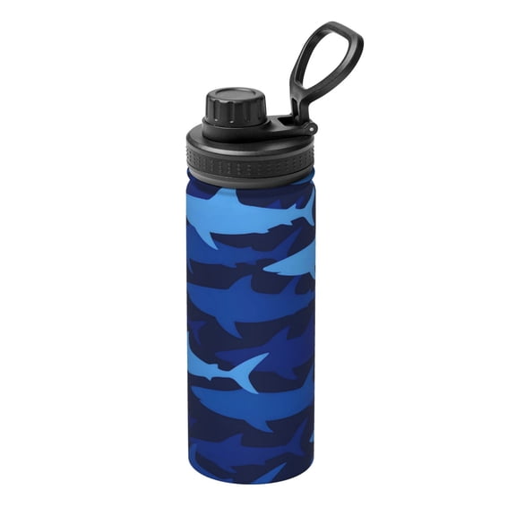18oz Sports Insulated Kettle Double Wall Vacuum Insulated Water Bottle With Leak Proof Flip Lid For Gym Outdoor Commuting Camping Blue Camouflage Shark Pattern