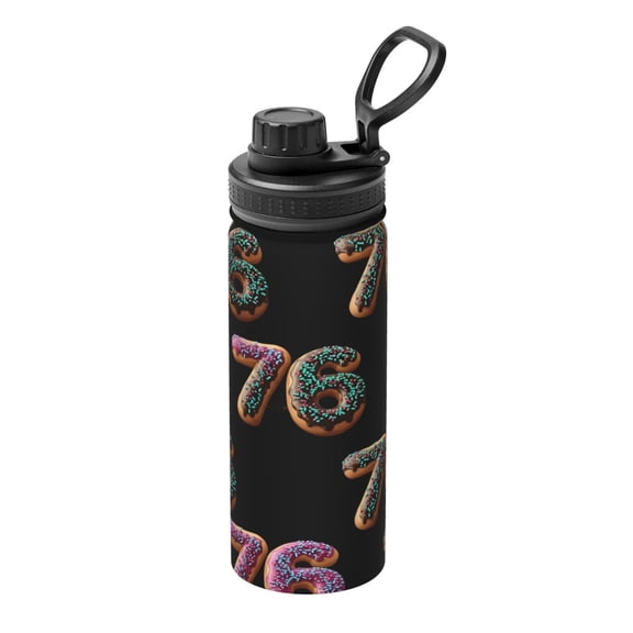 18oz Sports Insulated Kettle Double Wall Vacuum Insulated Water Bottle With Leak Proof Flip Lid For Gym Outdoor Commuting Camping Donut Number 76 Pattern