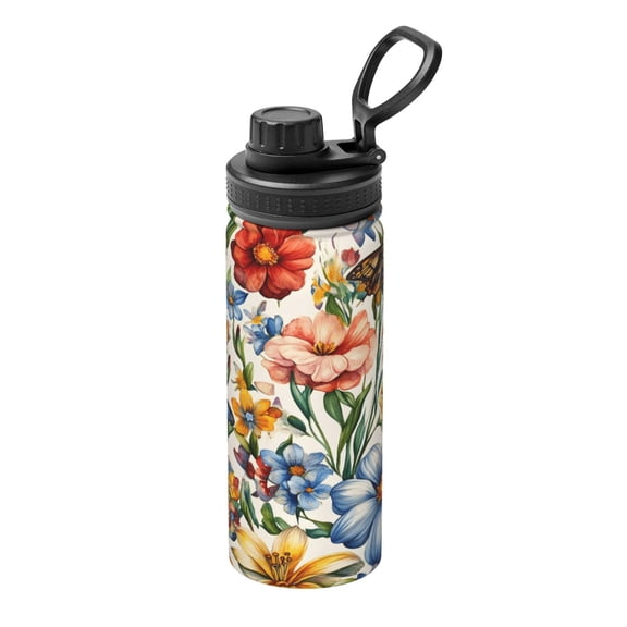 18oz Sports Insulated Kettle Double Wall Vacuum Insulated Water Bottle With Leak Proof Flip Lid For Gym Outdoor Commuting Camping Fall Flowers Lily Flower Butterflies Bees