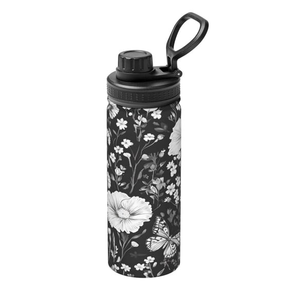18oz Sports Insulated Kettle Double Wall Vacuum Insulated Water Bottle With Leak Proof Flip Lid For Gym Outdoor Commuting Camping Flowers Carnation Snapdragon Butterflies Bees