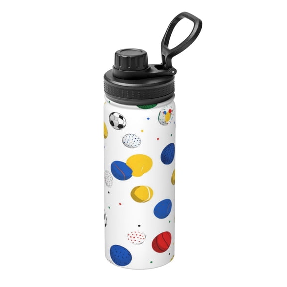 18oz Sports Insulated Kettle Double Wall Vacuum Insulated Water Bottle With Leak Proof Flip Lid For Gym Outdoor Commuting Camping Geometric Sports Balls Bright Multicolor Minimalist Vector