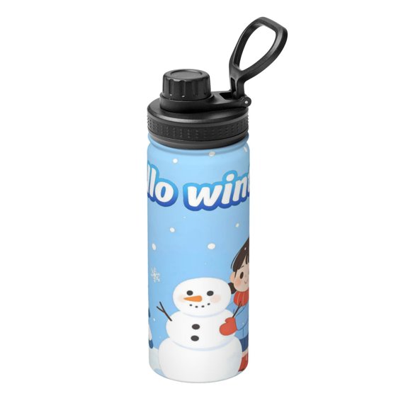 18oz Sports Insulated Kettle Double Wall Vacuum Insulated Water Bottle With Leak Proof Flip Lid For Gym Outdoor Commuting Camping Hello Winter Theme (6)