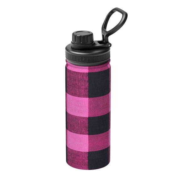 18oz Sports Insulated Kettle Double Wall Vacuum Insulated Water Bottle With Leak Proof Flip Lid For Gym Outdoor Commuting Camping Hotpink Buffalo Plaid Check Tartan Scotland_2