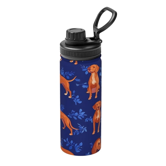 18oz Sports Insulated Kettle Double Wall Vacuum Insulated Water Bottle With Leak Proof Flip Lid For Gym Outdoor Commuting Camping Labrador And Dark Blue Flowers