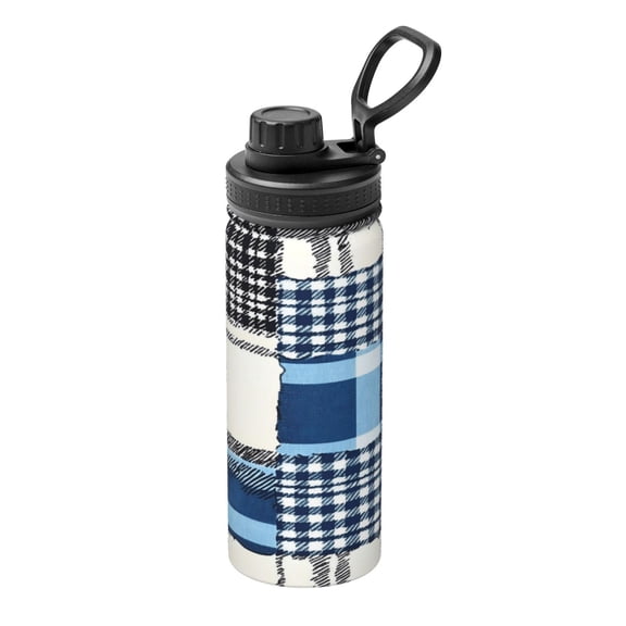 18oz Sports Insulated Kettle Double Wall Vacuum Insulated Water Bottle With Leak Proof Flip Lid For Gym Outdoor Commuting Camping Mediumblue Houndstooth Buffalo Plaid Tartan Check Scotland