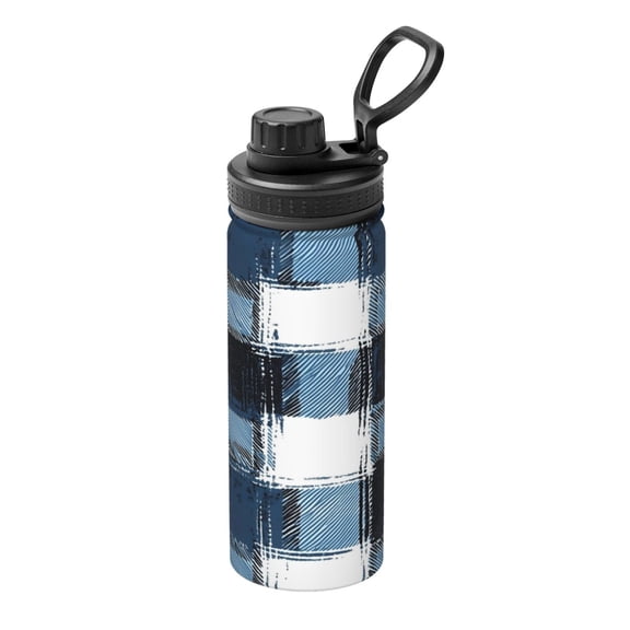 18oz Sports Insulated Kettle Double Wall Vacuum Insulated Water Bottle With Leak Proof Flip Lid For Gym Outdoor Commuting Camping Mediumblue Houndstooth Buffalo Plaid Tartan Check Scotland