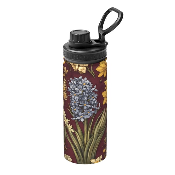 18oz Sports Insulated Kettle Double Wall Vacuum Insulated Water Bottle With Leak Proof Flip Lid For Gym Outdoor Commuting Camping Spring Flowers Hyacinths Daffodil Butterflies Bees
