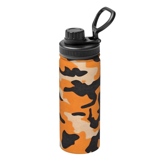 18oz Sports Insulated Kettle Double Wall Vacuum Insulated Water Bottle With Leak Proof Flip Lid For Gym Outdoor Commuting Camping Texture Camo Army Orange_4