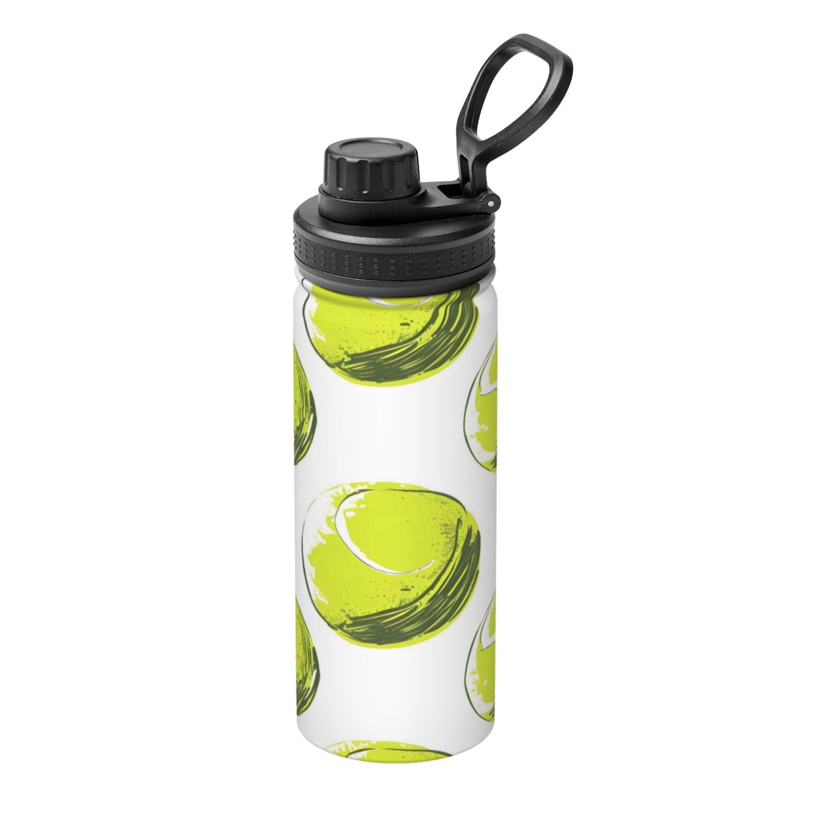 18oz Sports Insulated Kettle Double Wall Vacuum Insulated Water Bottle With Leak Proof Flip Lid For Gym Outdoor Commuting Camping Yellow Green Tennis Balls