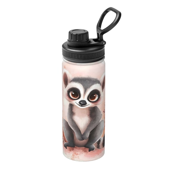 18oz Sports Insulated Kettle Double Wall Vacuum Insulated Water Bottle With Leak Proof Flip Lid For Gym Outdoor Commuting Camping Cartoon Lemur Blush