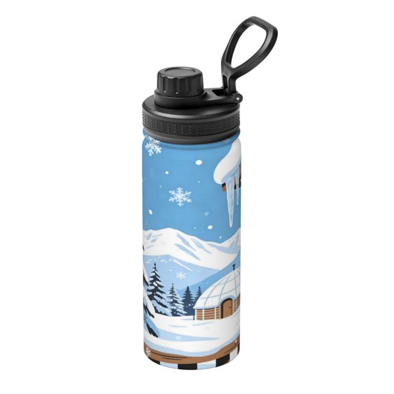 18oz Sports Insulated Kettle Double Wall Vacuum Insulated Water Bottle With Leak Proof Flip Lid For Gym Outdoor Commuting Camping Winter Theme (1)