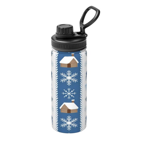 18oz Sports Insulated Kettle Double Wall Vacuum Insulated Water Bottle With Leak Proof Flip Lid For Gym Outdoor Commuting Camping Winter Theme (4)
