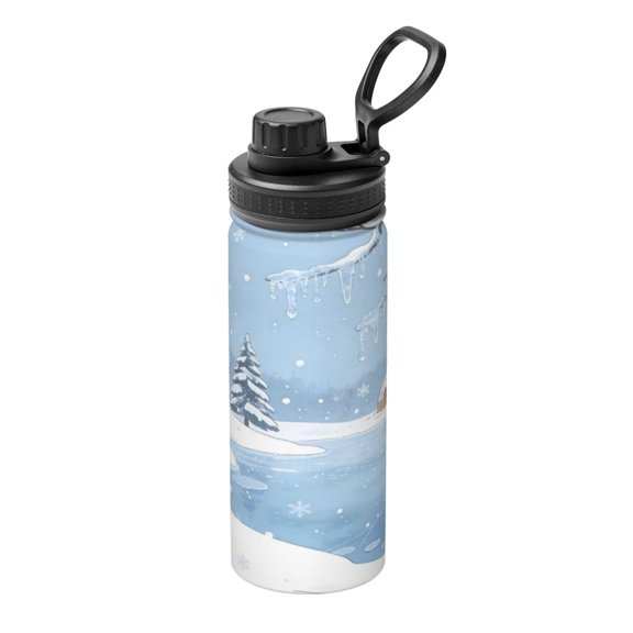 18oz Sports Insulated Kettle Double Wall Vacuum Insulated Water Bottle With Leak Proof Flip Lid For Gym Outdoor Commuting Camping Winter Theme (7)