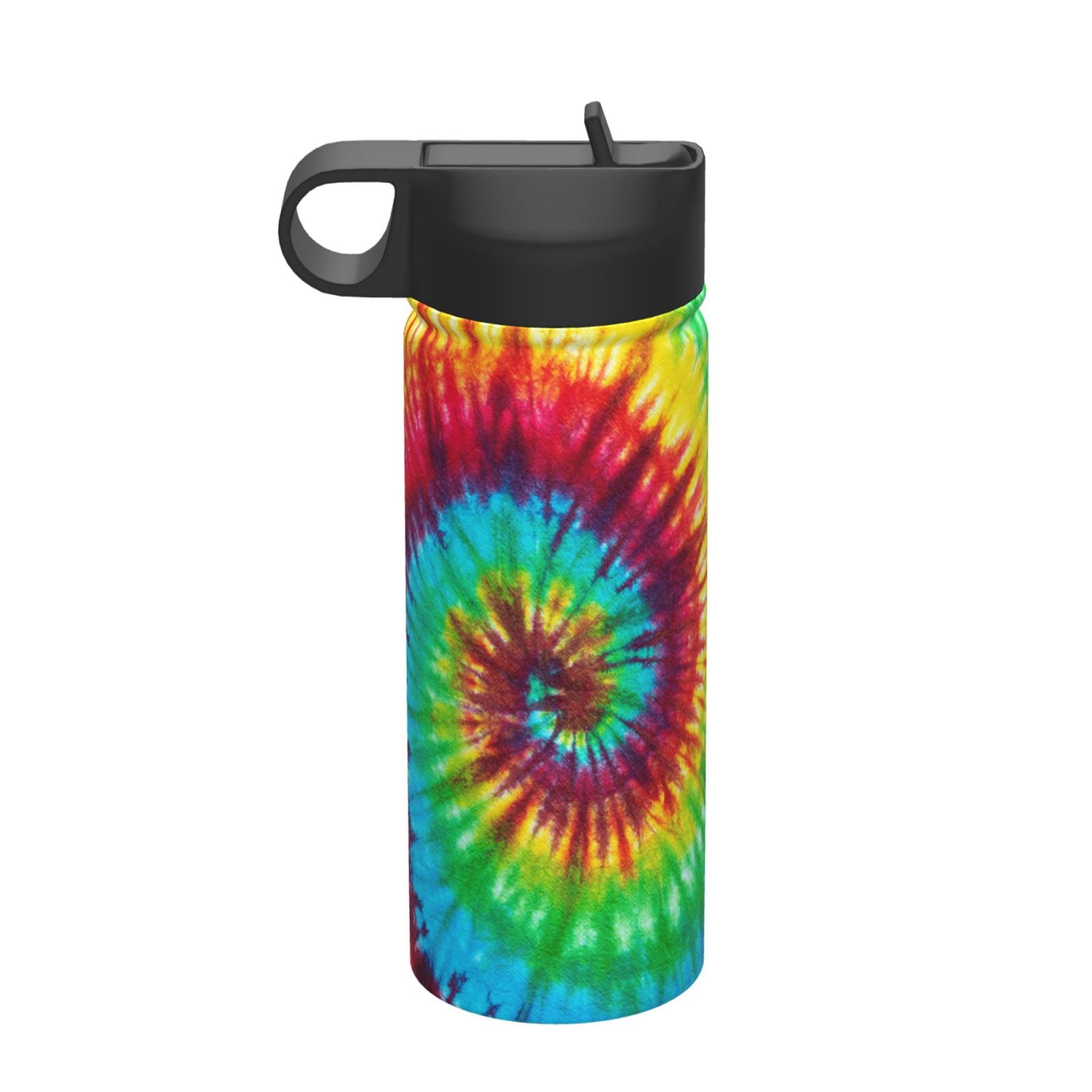 Tie Dye Insulated Stainless Steel Water Bottle - 18 Oz, Spiral Colorful Design, With Lid & Handle