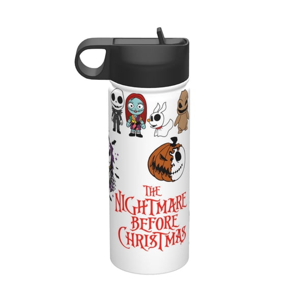 18oz Sports Kids Straw Tumbler,Nightmare Before Christmas Double Wall Durable Tumbler with Silicone Straw Utilizing Leak-Proof Valve, Travel Straw Tumbler