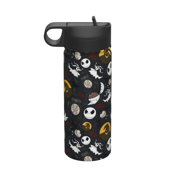 18oz Sports Kids Straw Tumbler,Nightmare Before Christmas Double Wall Durable Tumbler with Silicone Straw Utilizing Leak-Proof Valve, Travel Straw Tumbler