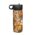 thumbnail image 1 of 18oz Straw Lid Space Bottle 2.9×8.9in Double-Layer Insulated Leak-Proof Bottle Straw Cup Lid Convenient For Carrying Yellow Background With Flowers, 1 of 8