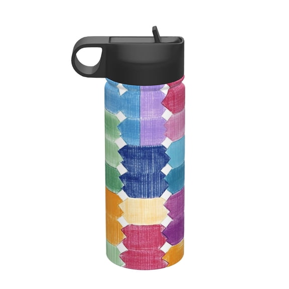 18oz Thermal Space Pot With Straw Stainless Steel Thermos Cup Double Insulation For Outdoor Sports Commuting Camping Aliceblue Colorful Houndstooth Hand-Drawn Sketch_1