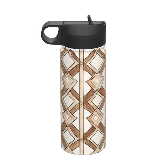 18oz Thermal Space Pot With Straw Stainless Steel Thermos Cup Double Insulation For Outdoor Sports Commuting Camping Brown Moroccan Trellis Hand-Drawn Sketch_2