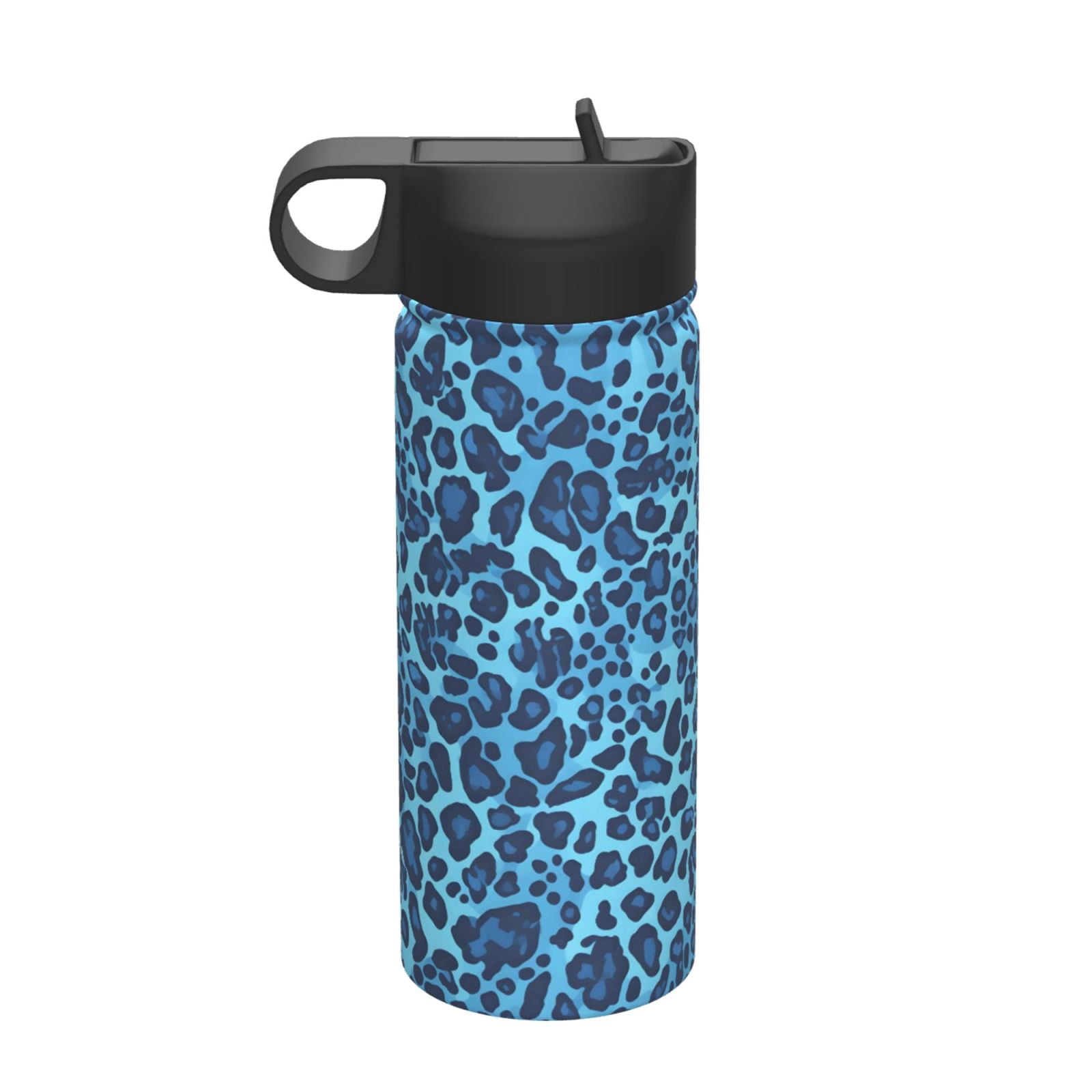18oz Thermal Space Pot With Straw Stainless Steel Thermos Cup Double Insulation For Outdoor Sports Commuting Camping Leopard Print Pattern Blue And