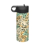 18oz Thermal Space Pot With Straw Stainless Steel Thermos Cup Double Insulation For Outdoor Sports Commuting Camping Tiger Skin Print Style Lightgreen_2