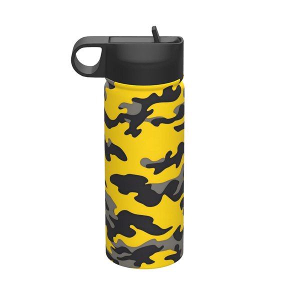 18oz Thermal Space Pot With Straw Stainless Steel Thermos Cup Double Insulation For Outdoor Sports Commuting Camping Vector Camouflage Pattern Yellow_1