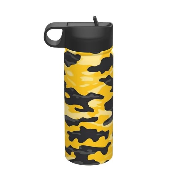 18oz Thermal Space Pot With Straw Stainless Steel Thermos Cup Double Insulation For Outdoor Sports Commuting Camping Vector Camouflage Pattern Yellow_3