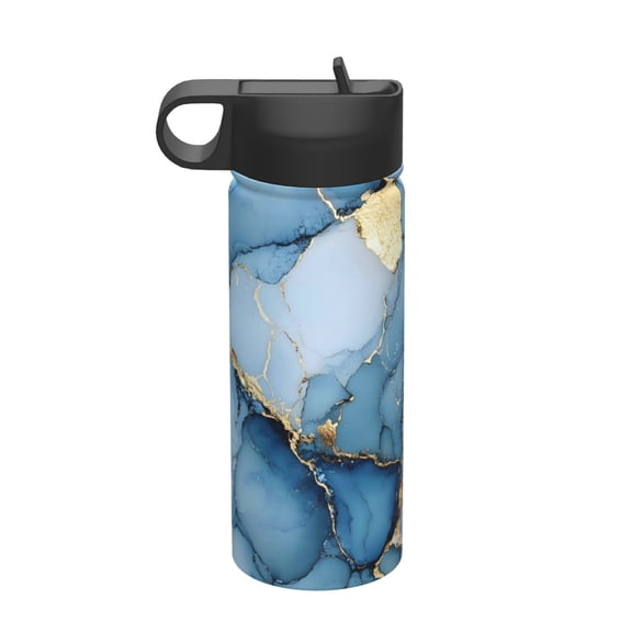 18oz Thermal Space Pot With Straw Stainless Steel Thermos Cup Double Insulation For Outdoor Sports Commuting Camping Light Blue And Gold Marble