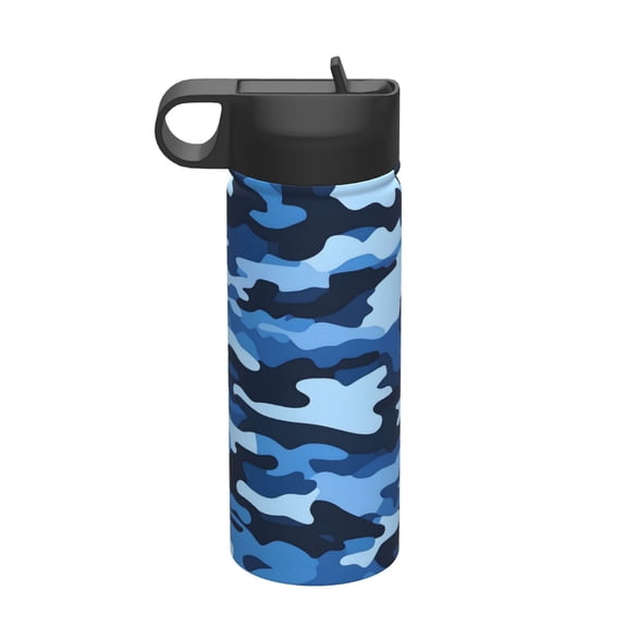 18oz Thermal Space Pot With Straw Stainless Steel Thermos Cup Double Insulation For Outdoor Sports Commuting Camping Vector Camouflage Pattern Blue_1