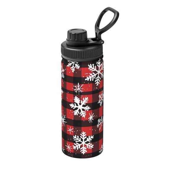 18oz Three-Finger Cover Space Pot 2.9×9in Durable And Practical No Smell No Smell For Outdoor Sports Commuting Camping Snowflakes On The Red And Black Checkered Pattern