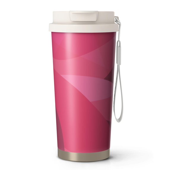 18oz Travel Coffee Mug, 316 Stainless Steel Vacuum Insulated Tumbler with 2-in-1 Straw Lid & Strap, Abstract Geometric Print
