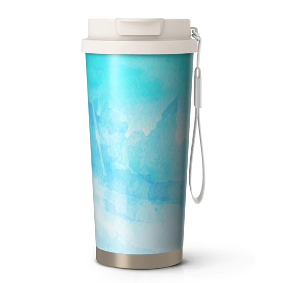 18oz Travel Coffee Mug, 316 Stainless Steel Vacuum Insulated Tumbler with 2-in-1 Straw Lid & Strap, Ice Crystal Print