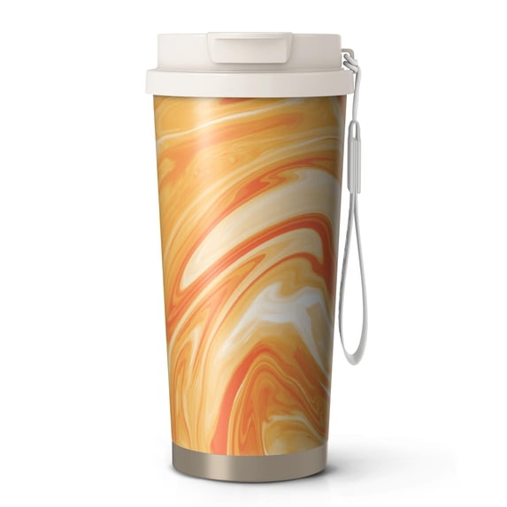 18oz Travel Coffee Mug, 316 Stainless Steel Vacuum Insulated Tumbler with 2-in-1 Straw Lid & Strap, Liquid & Marble Print