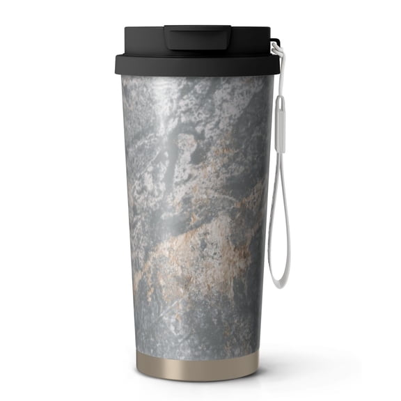 18oz Travel Coffee Mug, 316 Stainless Steel Vacuum Insulated Tumbler with 2-in-1 Straw Lid & Strap, Turquoise Marble Watercolor Print
