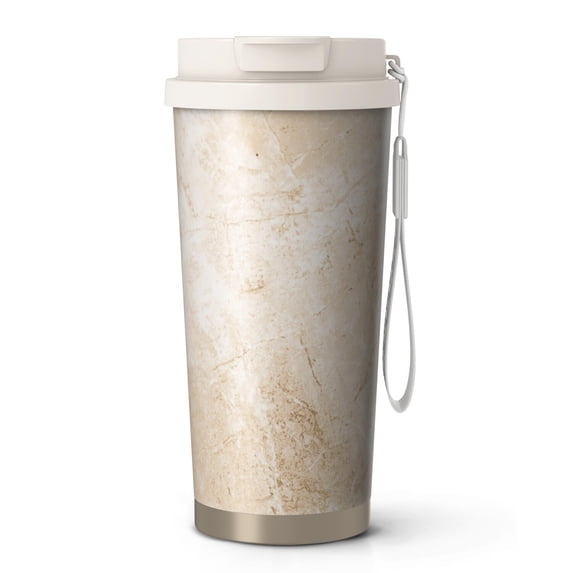 18oz Travel Coffee Mug, 316 Stainless Steel Vacuum Insulated Tumbler with 2-in-1 Straw Lid & Strap, Turquoise Marble Watercolor Print