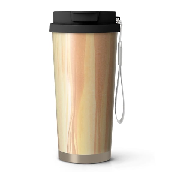 18oz Travel Coffee Mug, 316 Stainless Steel Vacuum Insulated Tumbler with 2-in-1 Straw Lid & Strap, Wood Print