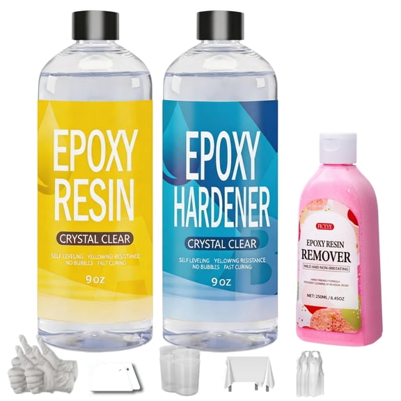 18oz Ultra-Clear Epoxy Resin Kit with 250ml Resin Cleaner, High-Gloss Bubble-Free Fast-Curing Low Odor Resin for Jewelry, River Table, Tumbler Cup, Molds & Wood DIY Crafts