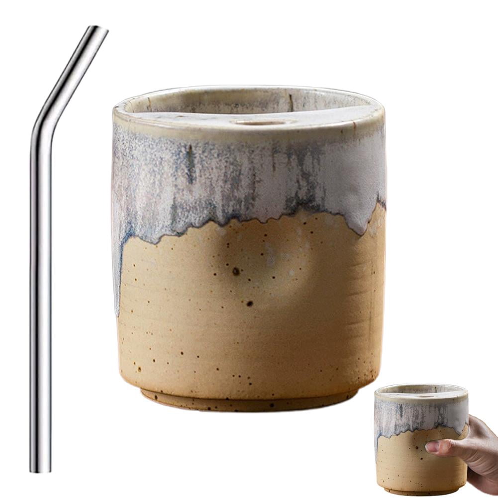 18oz Vintage Kiln Ceramic Coffee Mug with Sip Hole,Retro Art Ceramic Coffee Cups Espresso Cup with Straws,Hand Painted CeramicCup Heat Resistant Non Slip,CeramicCup Gift for CoffeeLovers