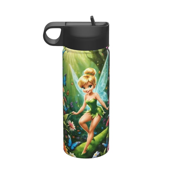 18oz Water Bottle with Straw Tinker Bell Kids Stainless Steel Cup Insulated Tumbler with Lid for Boys Girls