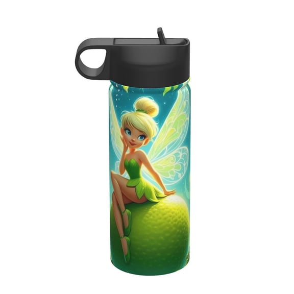 18oz Water Bottle with Straw Tinker Bell Kids Stainless Steel Cup Insulated Tumbler with Lid for Boys Girls