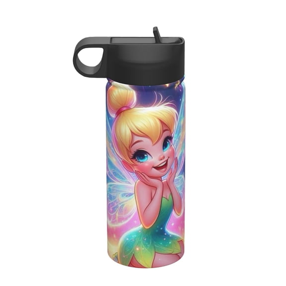 18oz Water Bottle with Straw Tinker Bell Kids Stainless Steel Cup Insulated Tumbler with Lid for Boys Girls