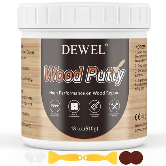 18oz White Wood Filler Putty - Paintable, Stainable & Quick Drying - Wood Repair Kit for Furniture Floor Holes, Cracks, Chips