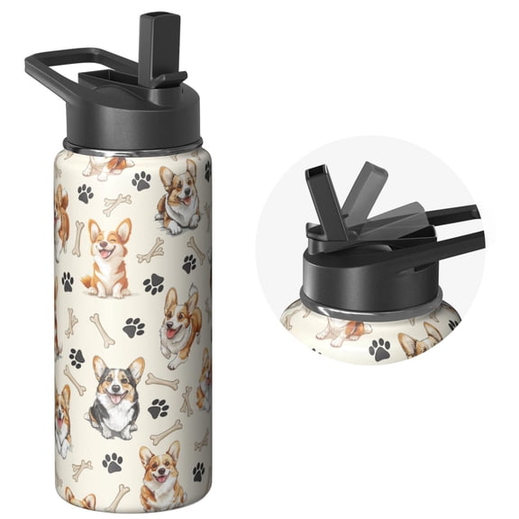 18oz Wide Mouth Hydration Flask Dog Themed Stainless Steel Handle Lid Insulated Leak Proof Cold 24H
