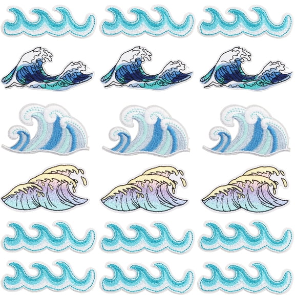 18p waves Cartoon Chenille Patches Embroidered Iron On Patches, Crest Iron On Applique Patch for T-Shirt Jackets Jeans Vests Hats Backpacks DIY Craft
