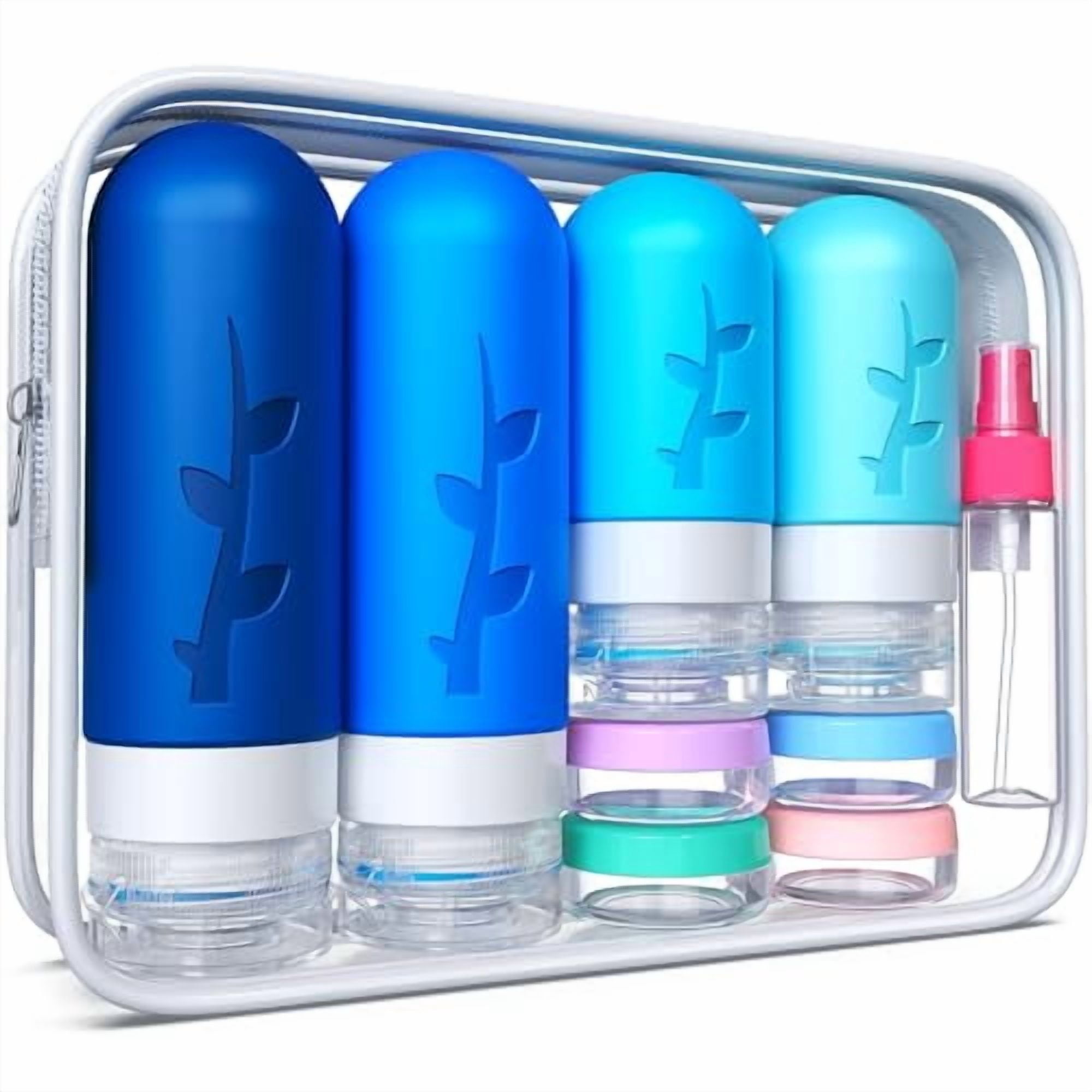 18pack Travel Bottles for Toiletries,TSA Approved Silicone Travel Containers jar for Toiletries,Leak Proof Refillable Liqus Shampoo And Conditioner Essentials toiletry Blue